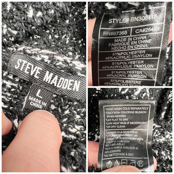 Steve Madden Black White Marled Knit Mock Neck Sweater Size Large - Picture 4 of 10